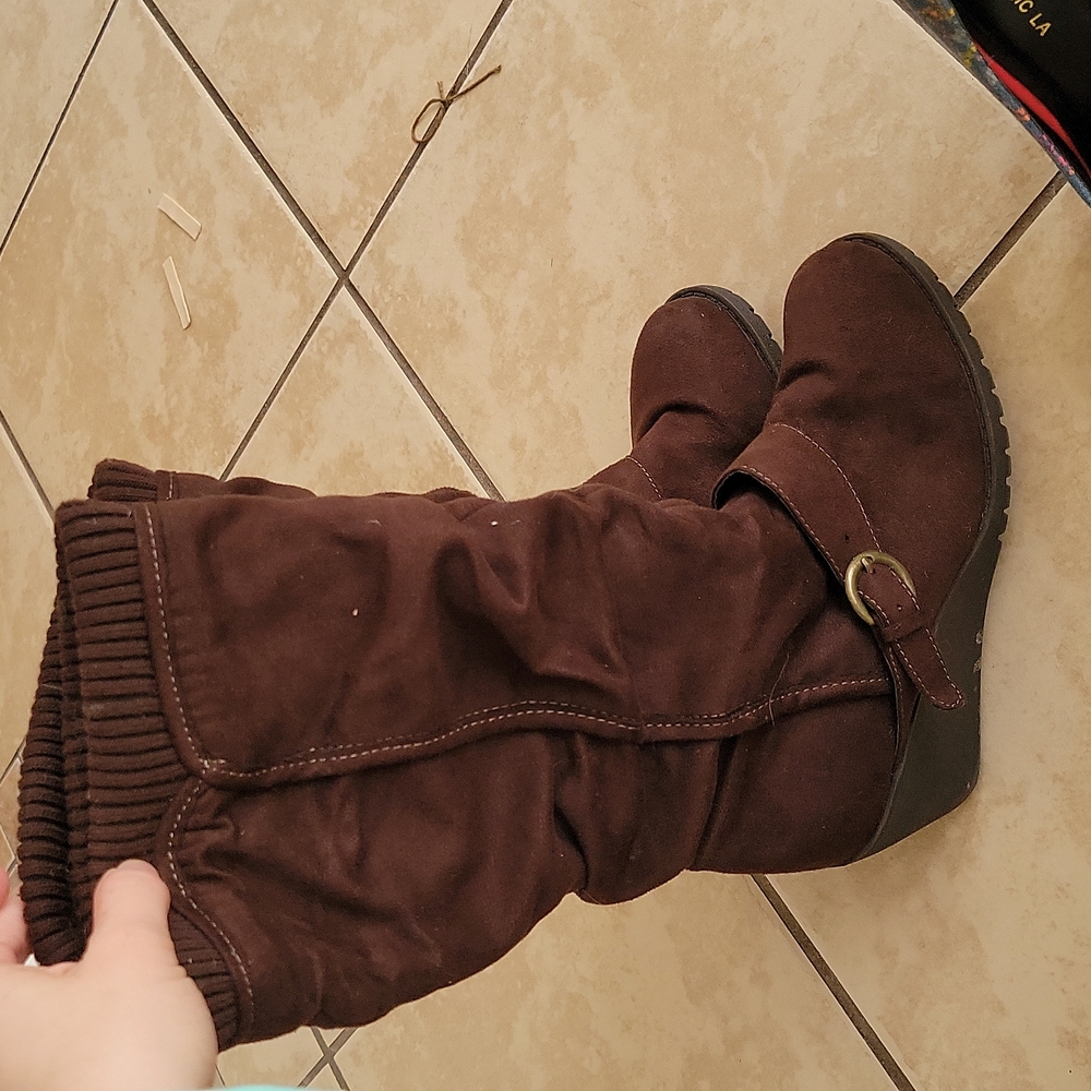 Like new MUDD over the calf wedge brown boots